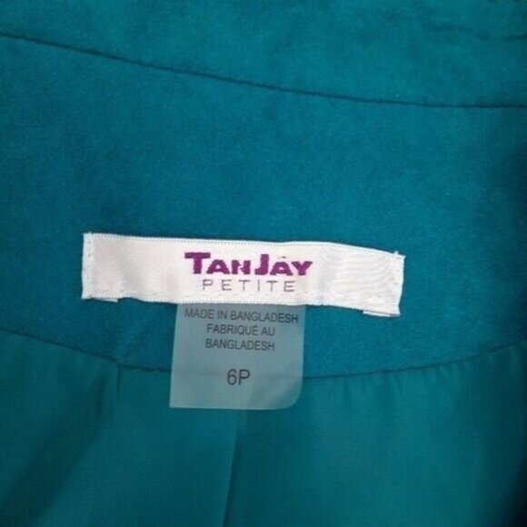 TANJAY Jacket Blazer Faux Suede Teal Blue Sz 6 P - Picture 10 of 11